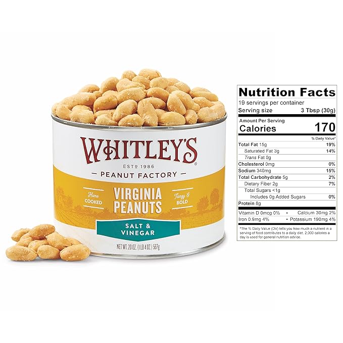 Whitley’s Salt &amp Vinegar Virginia Peanuts – Super Extra Large 'Home Cooked' Virginia Peanuts (20 Ounce Tin)