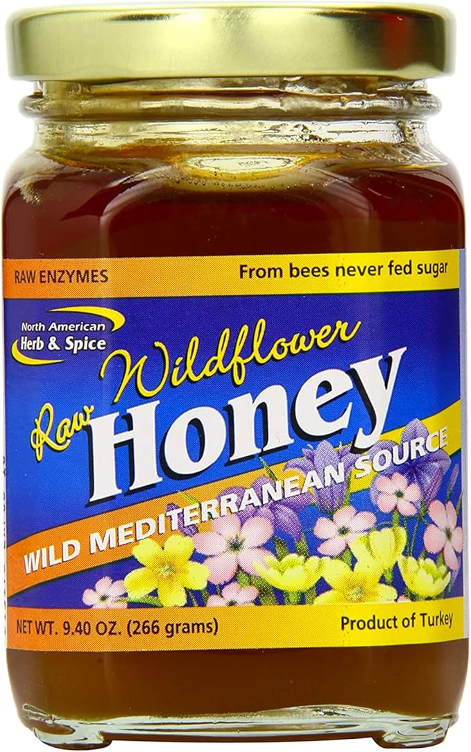 NORTH AMERICAN HERB &amp SPICE Mediterranean Wildflower Honey - 9.40 oz - Raw Honey - Tonic Digestive Aid - Wild Unprocessed Natural Sweetener- Non-GMO - 18 Servings