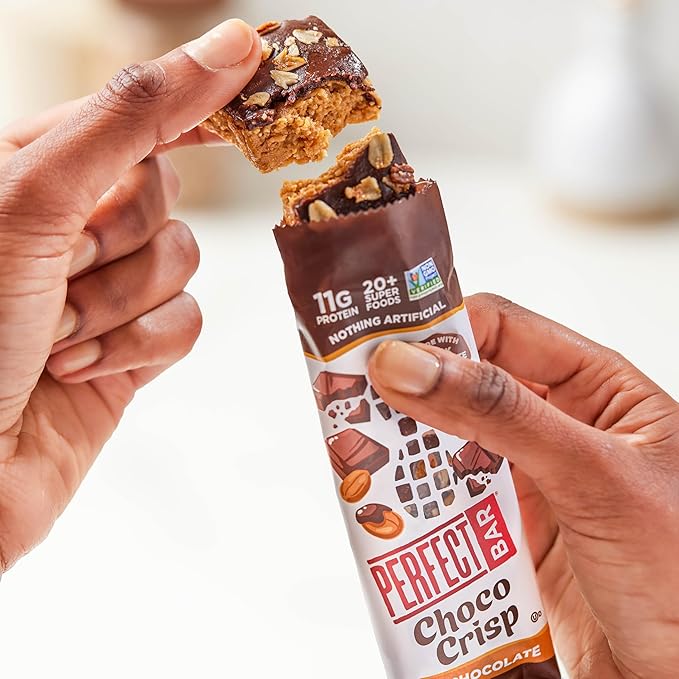 Perfect Bar Choco Crisp Dark Chocolate Nut Butter Protein Bar Protein Snack Gluten Free Soy Free Non GMO No Sugar Alcohols 1.9 Ounce Bar 10 Count