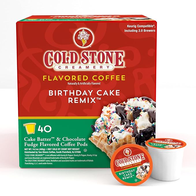 Cold Stone Creamery Beverages Birthday Cake Remix Ice Cream Flavored Coffee Pods Compatible with K Cup Brewers Including 2.0 40 Count
