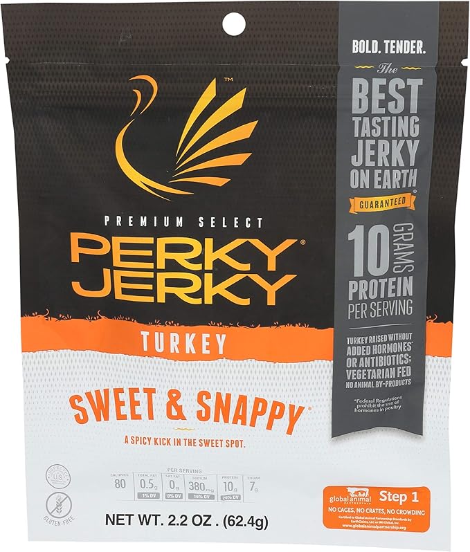 Perky Jerky Antibiotic Free Turkey Sweet &amp Snappy 2.2 ounce bags (Pack of 8)