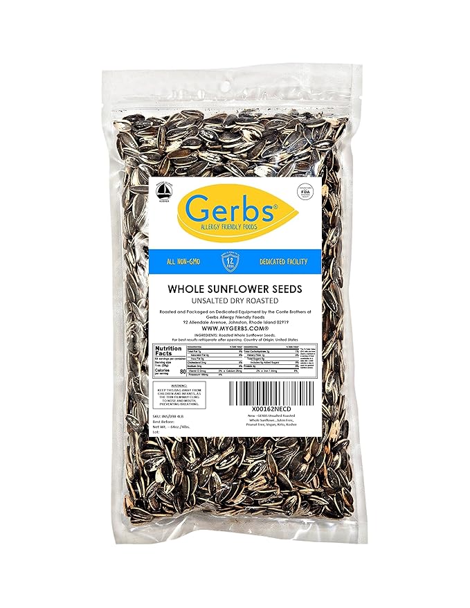 Unsalted Sunflower Seeds in Shell by Gerbs – 4 LBS - Top 11 Food Allergen Free &amp Non GMO - Premium Dry Roasted Whole Sunflower Seed – COG USA