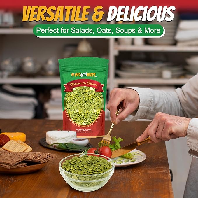 We Got Nuts Pumpkin Seeds Healthy Snacks 4 Lbs (64oz) Bag | Raw Pepitas No Preservatives Added Non-GMO 100% Natural With No Shell | For Baking Salad Toppings Cereal Roasting | Low Calorie Nuts