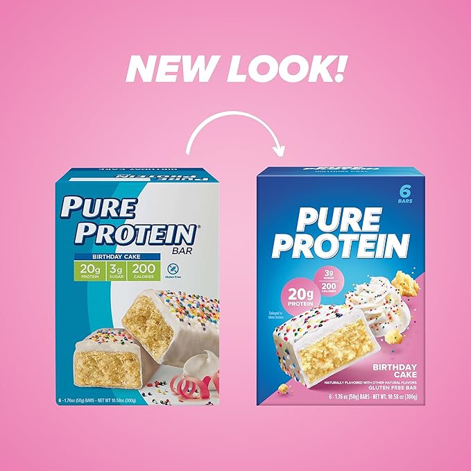 Pure Protein Bars High Protein Nutritious Snacks to Support Energy Low Sugar Gluten Free Birthday Cake 1.76 Ounce (Pack of 6)