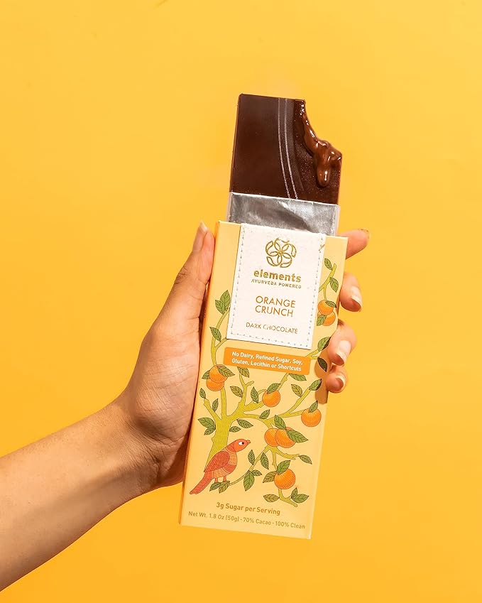 Elements Truffles Orange Crunch Dark Chocolate Bar| Ayurvedic Vegan &amp Gluten Free | No Refined Sugar &amp Artificial Flavours | Enriched with Cocoa Coconut Sugar &amp Orange 50g (Pack of 4)