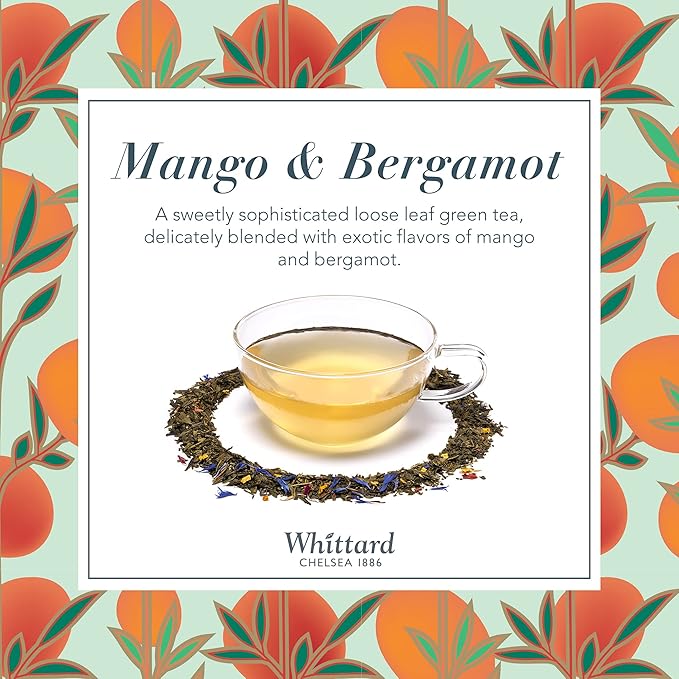 Whittard of Chelsea - Tea Discoveries Mango &amp Bergamot Caddy - Black Loose Leaf Vegetarian Vegan Friendly Resealable Tin (100g 1ct)