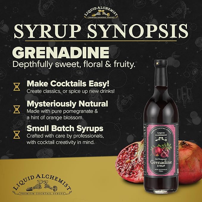 Liquid Alchemist Grenadine Syrup for Cocktails - Real Ingredients Make our Pomegranate Syrup the Perfect Shirley Temple Mix - Our Small Batch is Non-GMO Gluten Free &amp Vegan (25.4 oz)