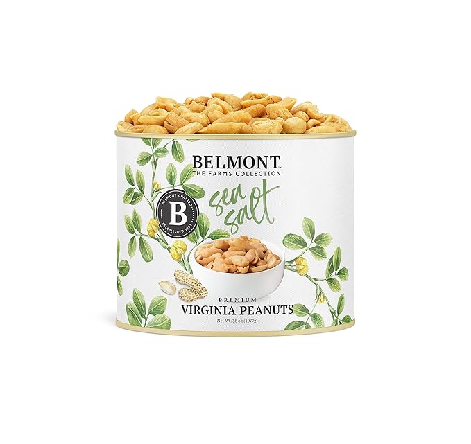 Belmont Peanuts Gourmet Sea-Salted Virginia Peanuts 38 oz (1 Pack) – Only 3 Simple Ingredients No Preservatives 7g Protein – A Premium Salty Crunchy Hand Seasoned Snack