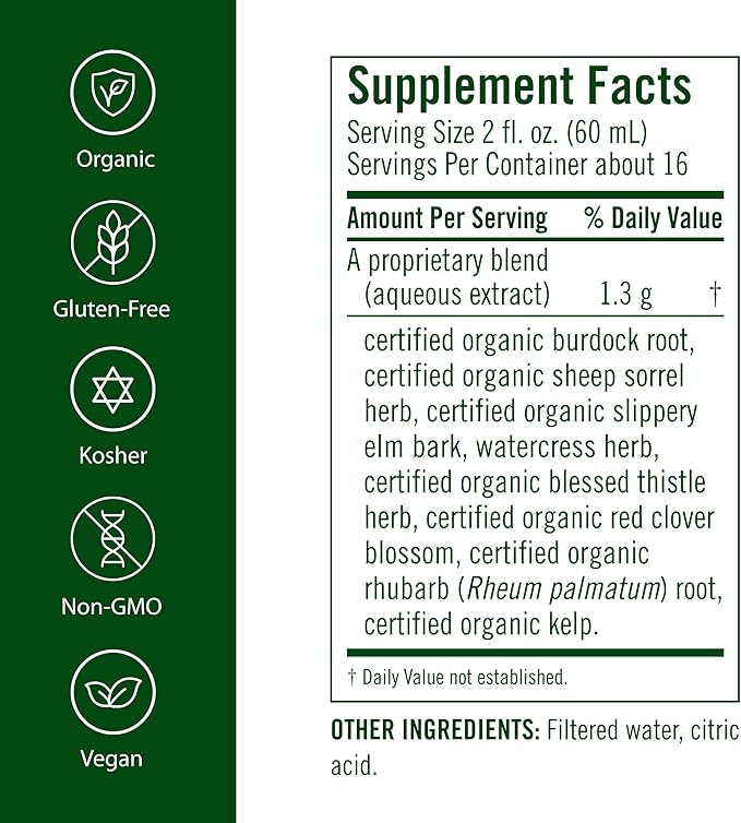 Flora Health Flor-Essence Liquid Tea Blend - Ancient 8-Herb Formula - Natural Full Body Cleanse &amp Detox - Organic Ingredients - Pure Vegan Formula - Burdock Root Sorrel Slippery Elm Kelp - 500m