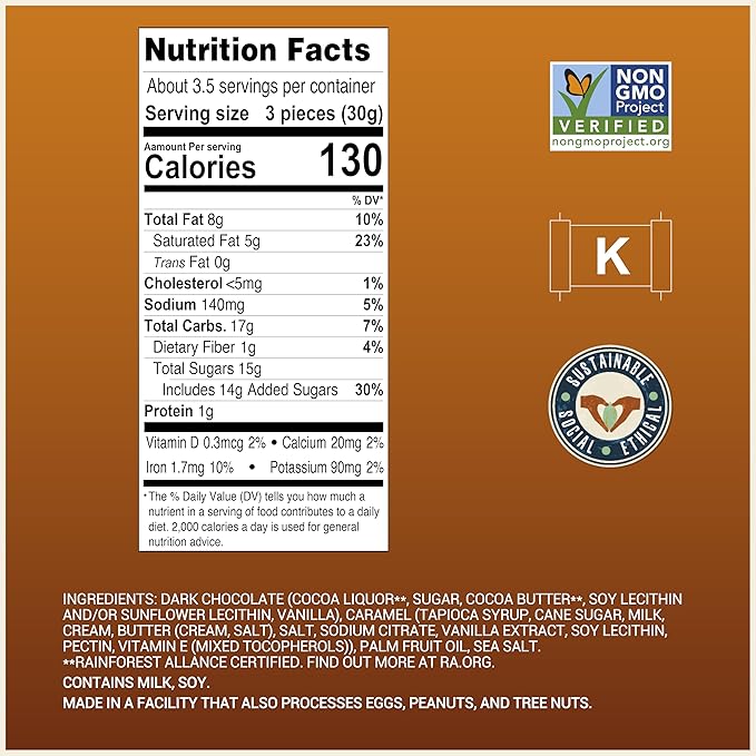 Chocolove Salted Caramel Chocolate Bites | 55% Cocoa | Silky Caramel with a Hint of Salt | Made with Premium Chocolate | Non-GMO &amp Gluten-Free 3.5 oz Pack (8 Pack)