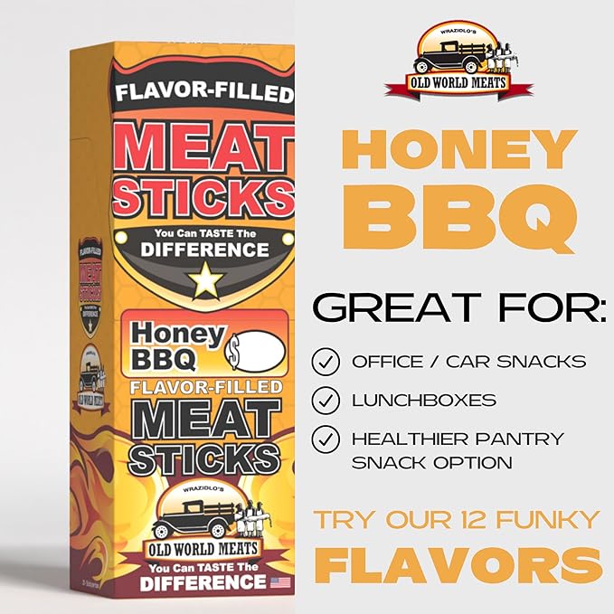 Old World Meats Meat Sticks 110 Calories Keto Low Carb 1g Sugar Fuelings 20 Pack 1 ounce sticks (Honey BBQ (Barbecue))