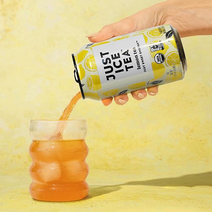 Just Ice Tea Lemon Flavored Black Iced Tea 24-Pack (12oz Cans) USDA Certified Organic Real Brewed Low Calorie No Artificial Sweeteners Fair Trade Made in USA.