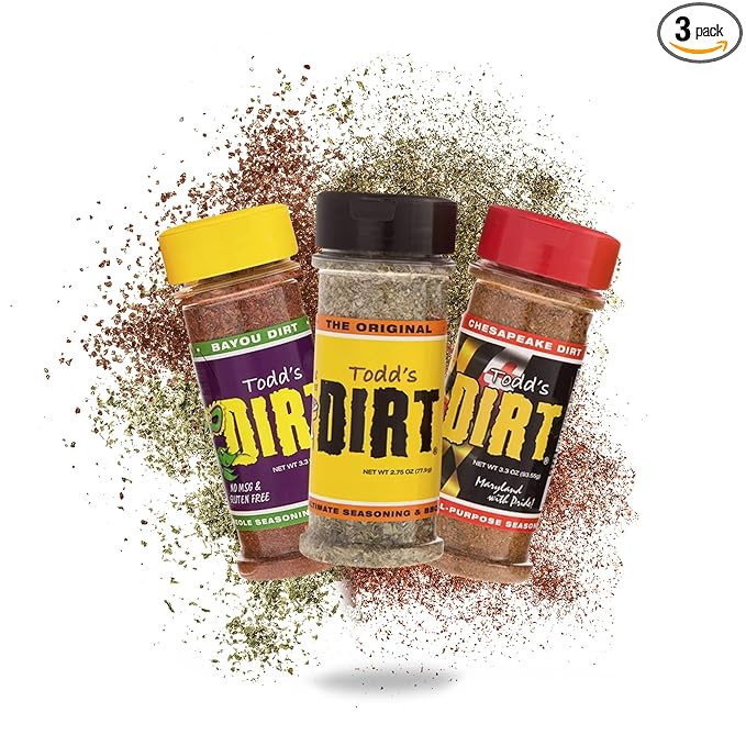 Todd’s DIRT - All Purpose Seasoning &amp BBQ Rub 3 Pack Sampler Set Gourmet Seasonings and Rub that’s GREAT ON EVERYTHING 100% All Natural with No MSG &amp Gluten-Free