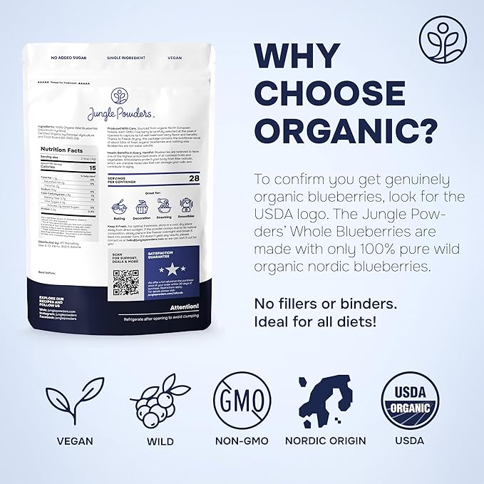 Jungle Powders Freeze Dried Whole Organic Wild Blueberries 4oz &amp Spinach Powder 5oz Bundle – Freeze Dried Whole Fruit &amp Leaf No Sugar Added Superfoods for Smoothies Baking &amp Immune Supp