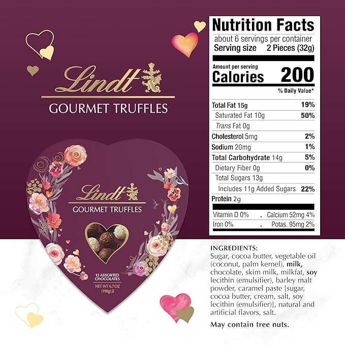 Lindt Valentine's Gourmet Truffles Assorted Chocolate Candy Heart 6.7 oz.