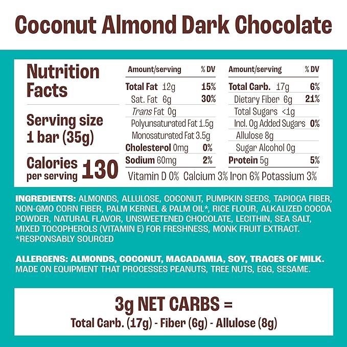 Munk Pack Nut &amp Seed Bars Coconut Almond Dark Chocolate Prebiotic &amp Probiotic GLP-1 Snack Gut Friendly 5g Fiber 3g Plant Protein Gluten Free Keto No Sugar Alcohols 3g Net Carb 12 Cou