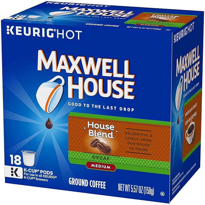 Maxwell House Decaf House Blend Medium Roast K-Cup Coffee Pods (72 Pods 4 Packs of 18)