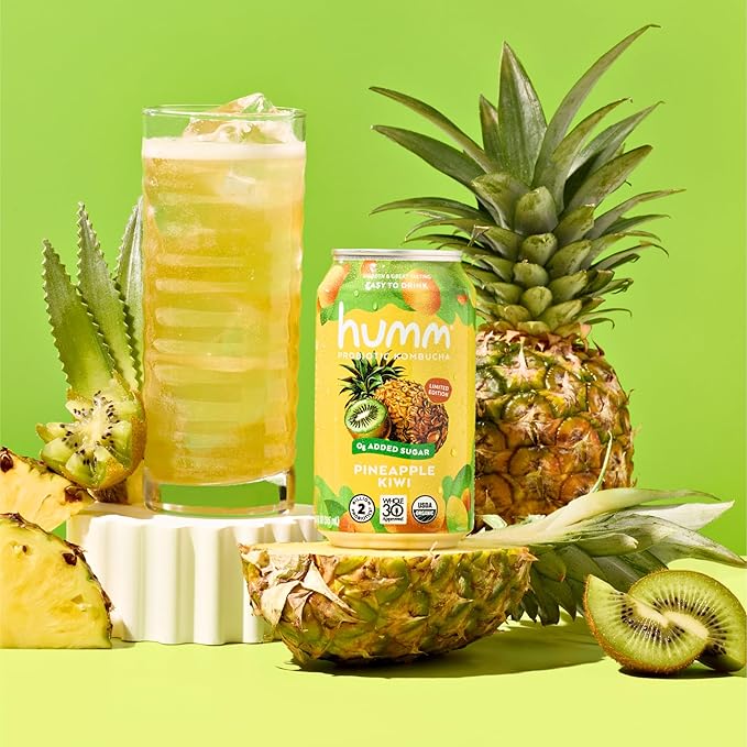 Humm Whole30 Approved Kombucha Pineapple Kiwi Organic Vegan &amp GMO Free (12 Pack)