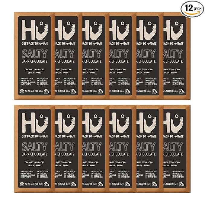 Hu Chocolate Bars | 12 Pack Salty Chocolate | Natural Organic Vegan Gluten Free Paleo Non GMO Fair Trade Dark Chocolate | 2.1oz Each