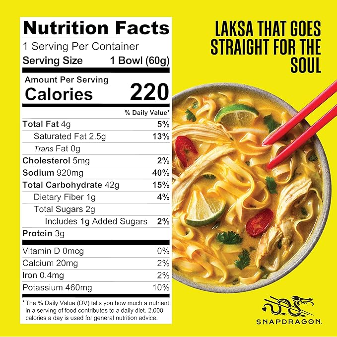 Snapdragon Laksa Curry Instant Noodle Bowls | Coconut Curry Flavor with Rice Noodles | Gluten-Free | No MSG Added | 2.1 oz (6 Pack)