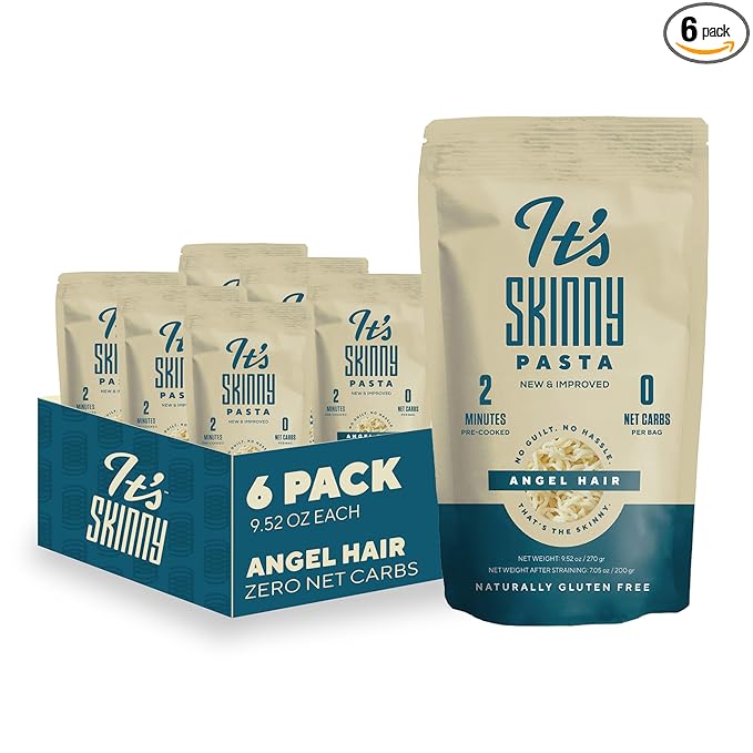 It’s Skinny Angel Hair Pasta – Low Carb Pasta Gluten Free Keto &amp Vegan-Friendly Shirataki Konjac Sugar-Free High in Fiber Only 4.5 Calories Per Serving Ready in 2 Minutes (6 Packs)
