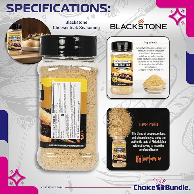 Blackstone Cheesesteak &amp Parmesan Ranch Seasoning - Premium Griddle BBQ Rub 4 Pk Choice Bundle (29.2 oz) + BBQ Guide &amp Opener (6 Items)!