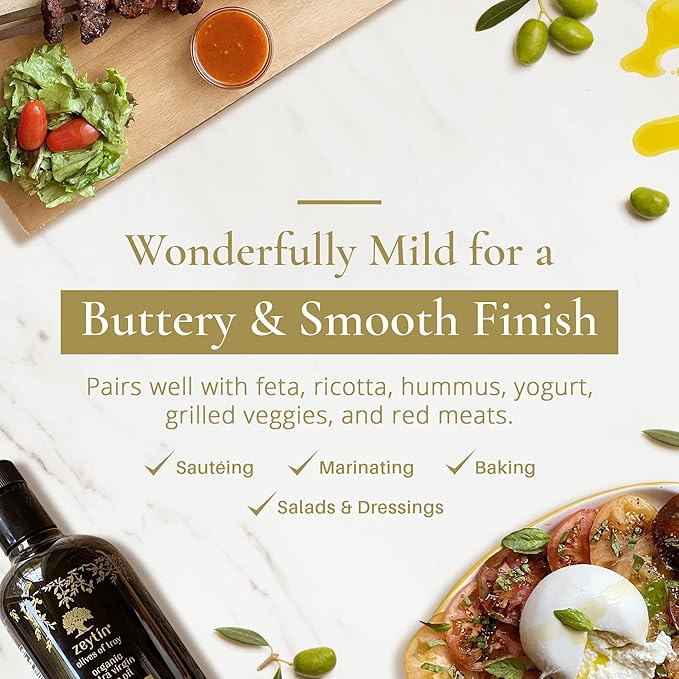 Zeytin Organic Olive Oil Extra Virgin - GOLD MEDAL &amp Early Harvest - Fresh 2024 Harvest Bottled in Jan 2025 - New Luxury Packaging - Keto &amp Cold Pressed - Buttery &amp Smooth (16.9fl oz - 1