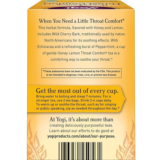 Yogi Tea - Honey Lemon Throat Comfort (6 Pack) - Soothes the Throat - 96 Tea Bags