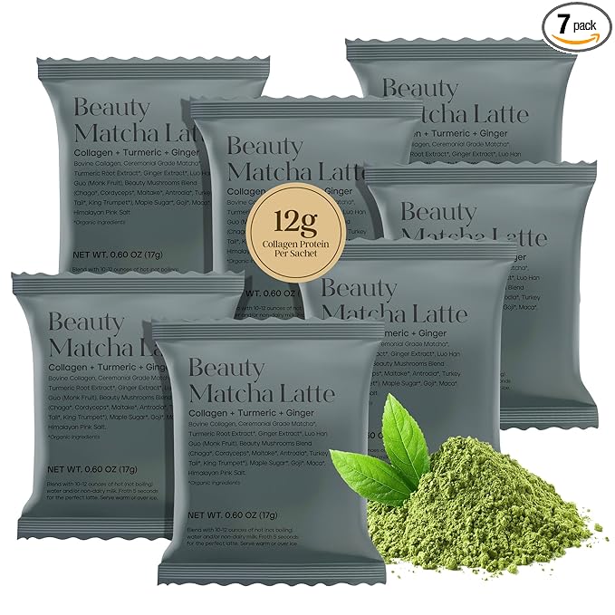 Kroma’s Beauty Matcha Latte Powder 0.60 Oz 17g 7 Servings – Collagen Ceremonial Grade Matcha Green Tea with Protein for Glowing Skin &amp Hair Support w/ Bovine Collagen Ginger &amp Turmeric - Pr