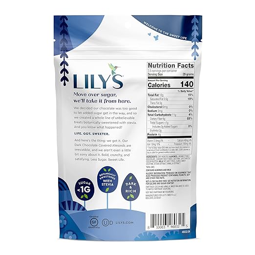 Dark Chocolate Covered Almonds by Lily's Sweets Made with Stevia No Added Sugar Low-Carb Keto-Friendly Christmas Candy | Fair Trade Gluten-Free &amp Non-GMO Ingredients | 3.5 Oz (Pack of 3) 10.