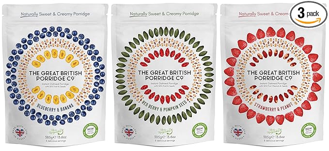 The Great British Porridge Co Gluten Free &amp Vegan Friendly Nutritious Instant Porridge (Variety Pack 3-Pack)