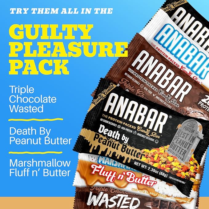 Anabar Protein Bar The Sampler Pack The Protein-Packed Candy Bar World's Best Tasting Protein Bar No Sugar Alcohols High Protein Amazingly Delicious 20 Grams of Protein (6 Bars Guilty Pleasure