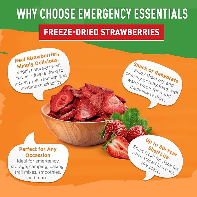 Emergency Essentials Freeze-Dried Strawberry Slices Bulk Freeze-Dried Fruit 30-Year Shelf Life 6.4-oz. Large Can