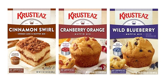 Krusteaz Variety PackCinnamon Swirl Crumb(21 oz)Cranberry Orange Muffin Mix (18.6 oz)Wild Blueberry Muffin Mix (17.1 oz) (3 CT)