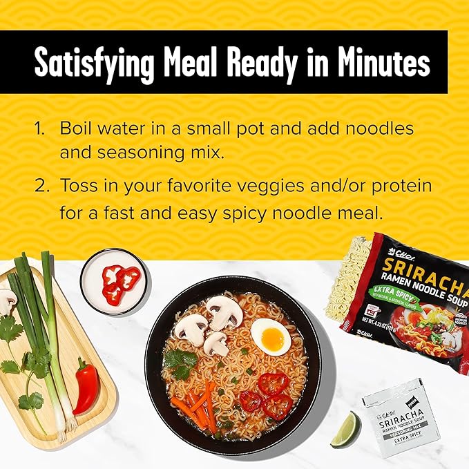 CHOI Sriracha Ramen Noodle Soup Extra Spicy - Pouch 4.23 oz. (120g) Case of 20