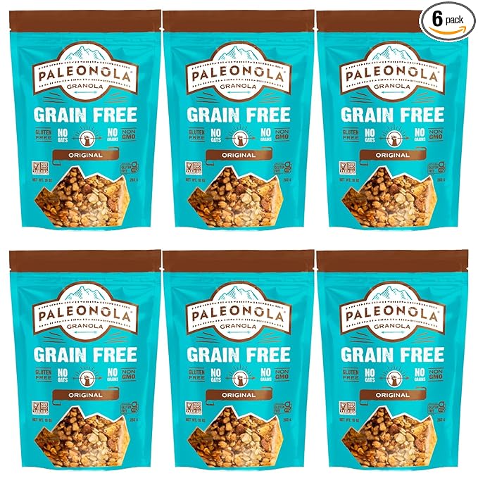 Paleonola Original Grain Free Granola 10 Oz Resealable Bag (Pack of 6) - Grainless Protein Paleo Granola Blended with Dried Coconut and Cranberries - Low Carb Gluten &amp Dairy Free Non-GMO Snack