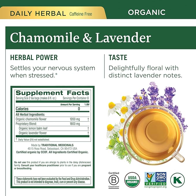 Traditional Medicinals Organic Herbal Tea Variety Pack for Stress and Sleep Support 6 Flavors Lavender Chamomile Lemon &amp Valerian Root 96 Tea Bags (6 Pack)