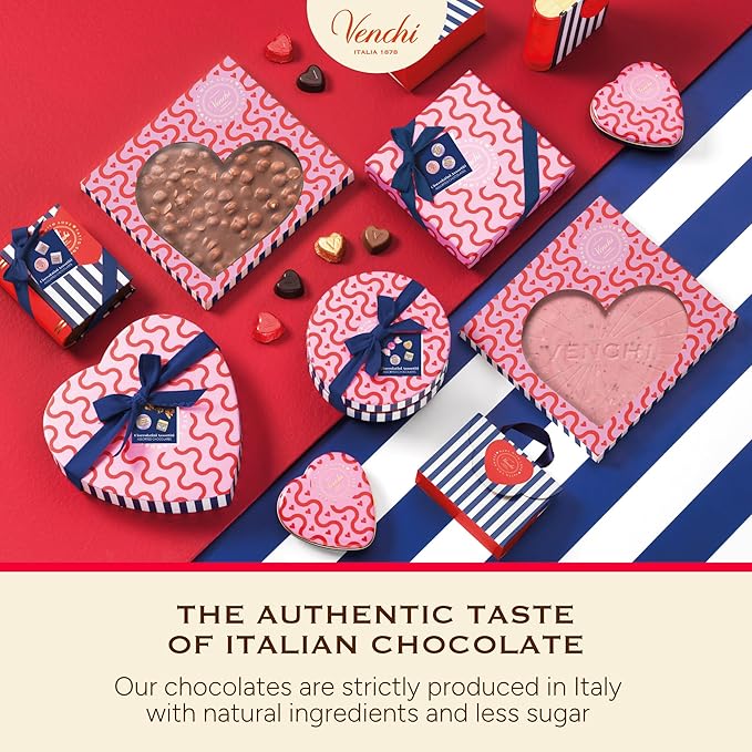 Venchi - Giftbox with 9 Milk Chocolate BacioDiDama and Caramel Pannacotta Pralines 5.5 Oz Gluten-Free No Artificial Colours and Preservatives Mother's Day Gift Idea