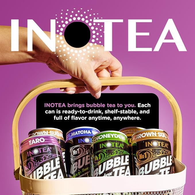 Inotea Bubble Tea with Tapioca Pearls - Delicious Instant Boba Tea - Ready-to-Drink Black Milk Tea - Comes in Large 16.6 oz Cans - Enjoy Real Boba Without the Long Lines - Taro - 12 pack