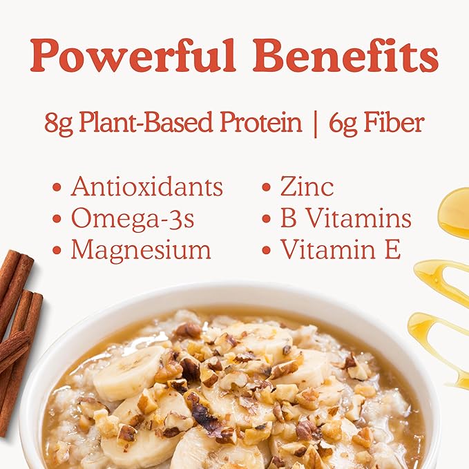 Earnest Eats Superfood Oatmeal Cups - Maple Almond Cinnamon – 8g Plant Protein Gluten Free Vegan On-the-Go Breakfast 2.1 Ounces Each (12 Pack)