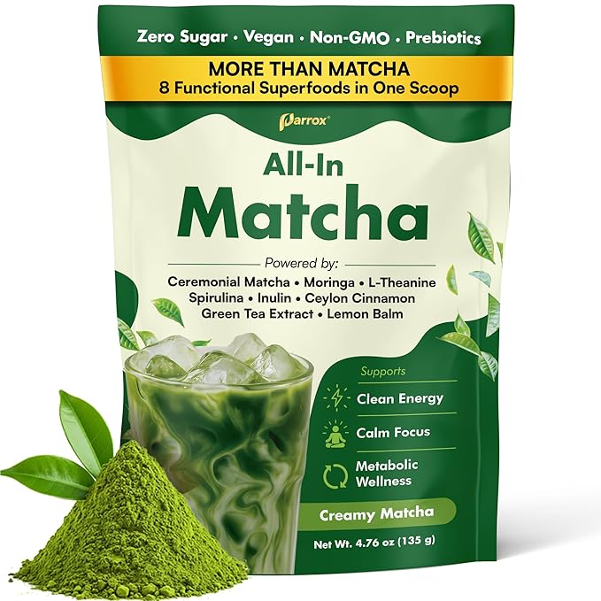 Ceremonial Grade Matcha Powder Infused with Moringa Green Tea Extract L-Theanine Inulin Spirulina Ceylon Cinnamon and Lemon Balm – 100% First Harvest Japanese Tea (30 Servings)