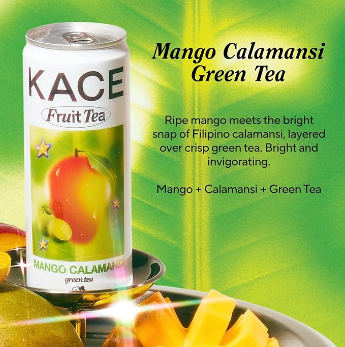 KACE Tea Mango Calamansi Green Iced Tea 10.8 Fl Oz (Pack of 12) - All-Natural Green Tea with Mango Brewed in Taiwan 65mg Caffeine 320ml Can