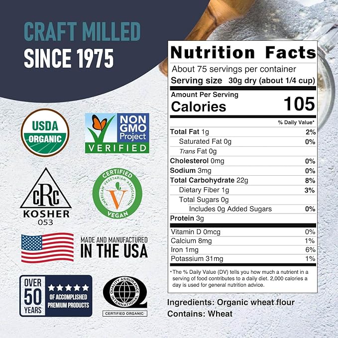 Great River Milling Lily White Organic All-Purpose Flour | Unbleached &amp Unbromated | Non-GMO Kosher | Ideal for Bread Cookies Cakes Pizza Dough &amp Everyday Baking | 5 Lb
