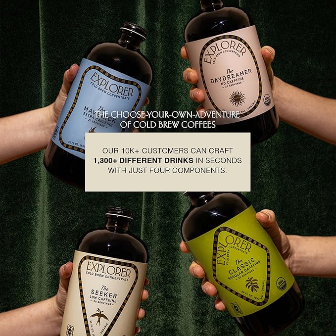 Explorer Cold Brew Organic Liquid Coffee Concentrate Daydreamer Decaf Drink Iced or Hot 32 fl oz Makes 20+ Cups