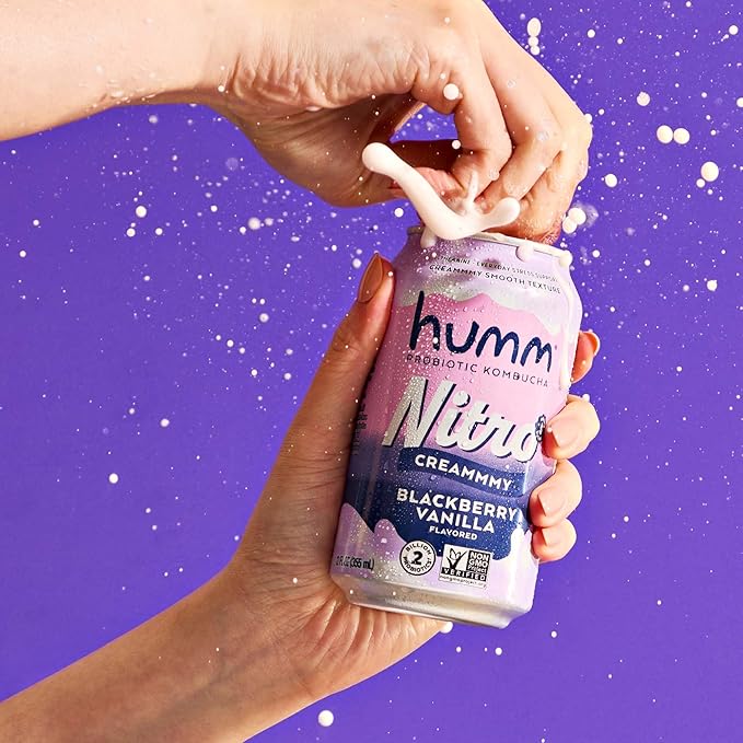 Humm Nitro Kombucha Blackberry Vanilla Creamy Smooth Probiotic Drink with L-Theanine Non-GMO Vegan Gluten Free 12 fl oz (Pack of 12)