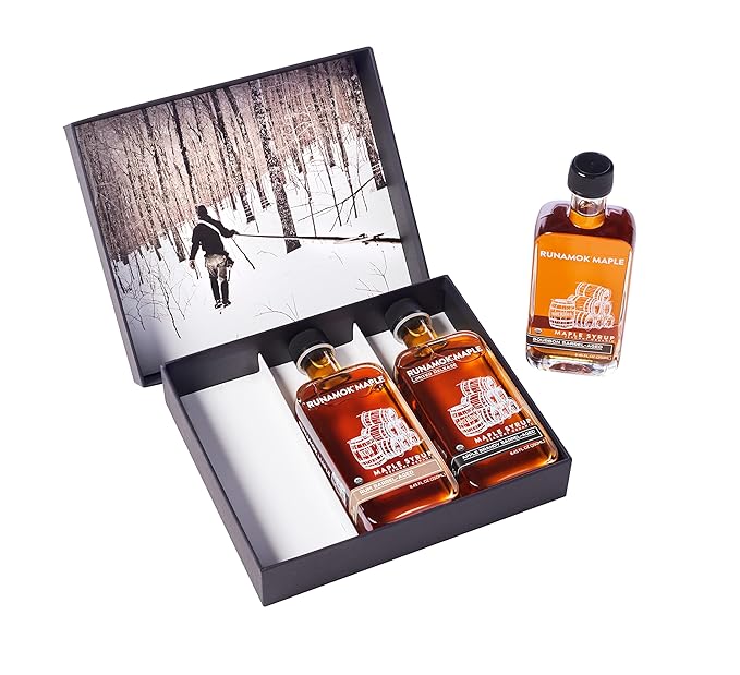 Runamok Maple Syrup Gift Box | Barrel-Aged Selection | Special Present For Holidays| Bourbon Whiskey &amp Rum Barrel-Aged Maple Syrup | 3 Bottles of Real Maple Syrup | 8.45 Fl Oz (250mL)