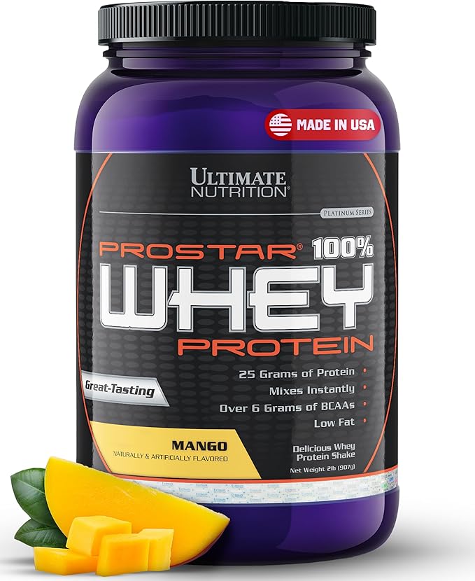 Ultimate Nutrition Prostar Whey Protein Powder Isolate Mango - Low Carb High Protein Powder Shake for Muscle Gain &amp Recovery - Low Sodium Low-Fat &amp Keto Friendly - 2 lbs Tub