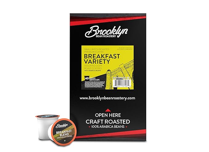 Brooklyn Beans Coffee Pods Breakfast Gourmet Variety Pack - Compatible with Keurig K Cup Brewers Including 2.0 Machines 40 Count Light Roast Selection
