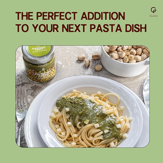 Authentic Italian Imported Pistachio Pesto Savory Sauce - Only 3 Ingredients - Creamy Gourmet Spread for Pasta - Sicilian Pistachios &amp Extra Virgin Olive Oil - 6.35oz Jar
