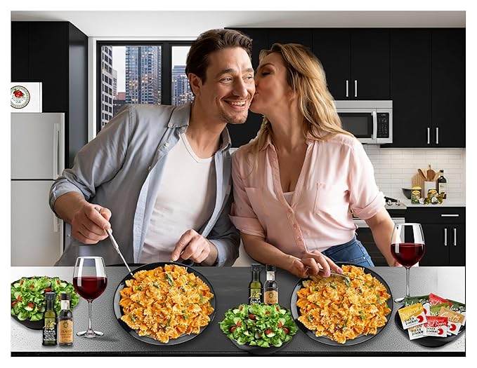 Imported Italian Dinner for Two Meal Kit - Sun-Dried Tomato Pesto Spicy Arrabbiata Pesto Pasta Seasonings and Sweets Gift Box
